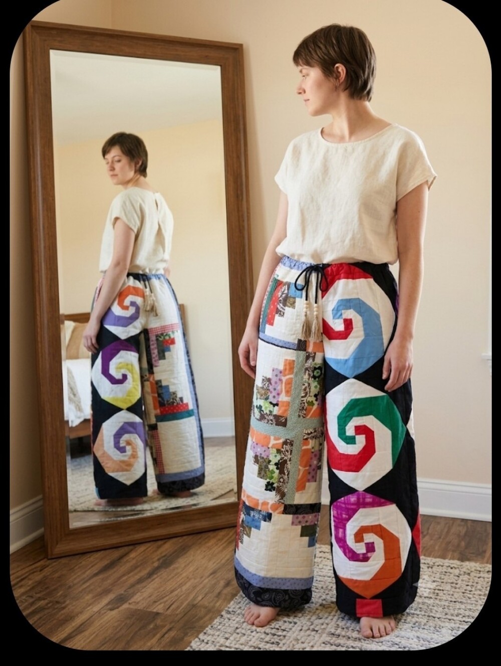 Upcycled Vtg Quilt-top Barrel Pants L Handmade Dont Throw It Out